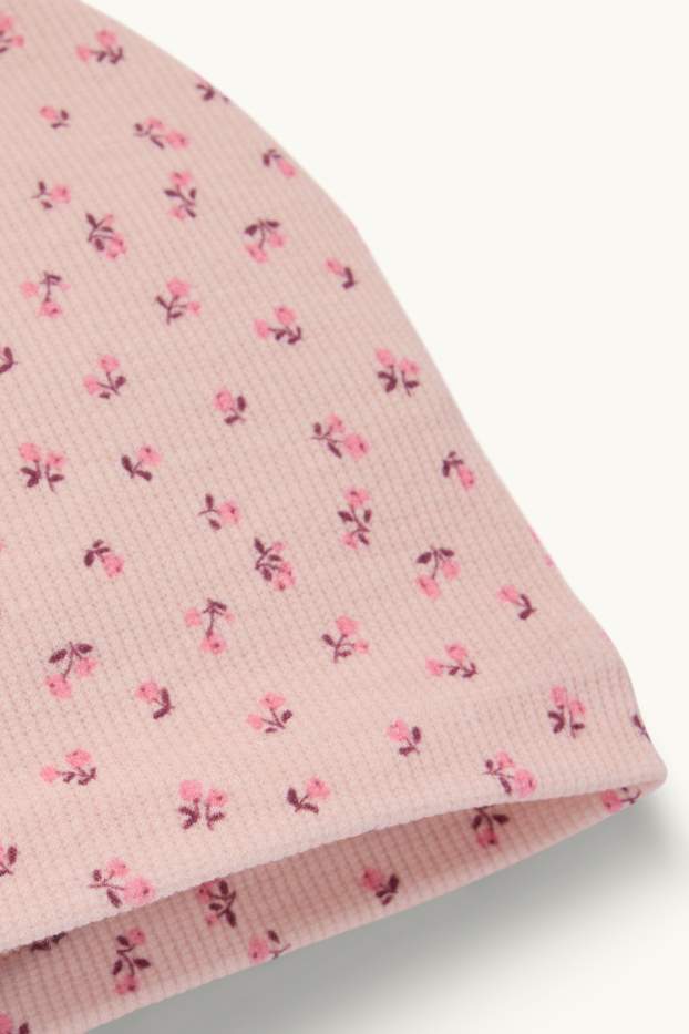 Kinder Mädchen - Blume - Mütze - gerippt - rosa
