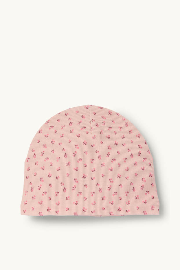 Kinder Mädchen - Blume - Mütze - gerippt - rosa
