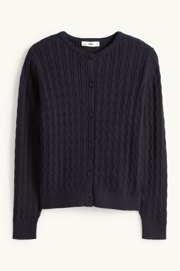 Enfants filles - Gilet en maille - motif tressé - bleu foncé