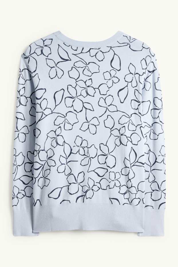 Femei - Pulover - cu flori - albastru deschis