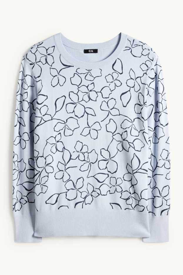 Femei - Pulover - cu flori - albastru deschis