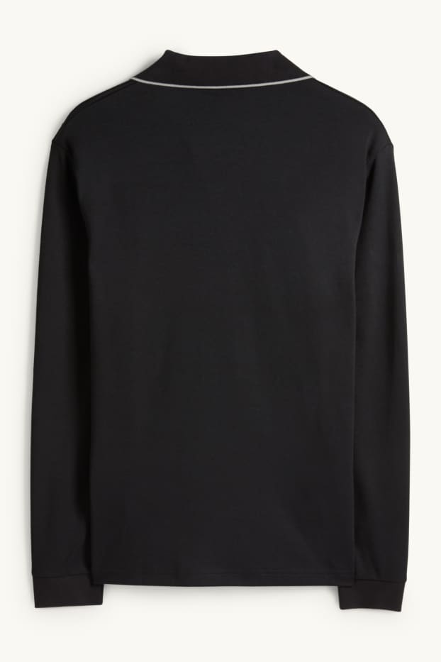 Heren - Poloshirt met lange mouwen - regular fit - zwart