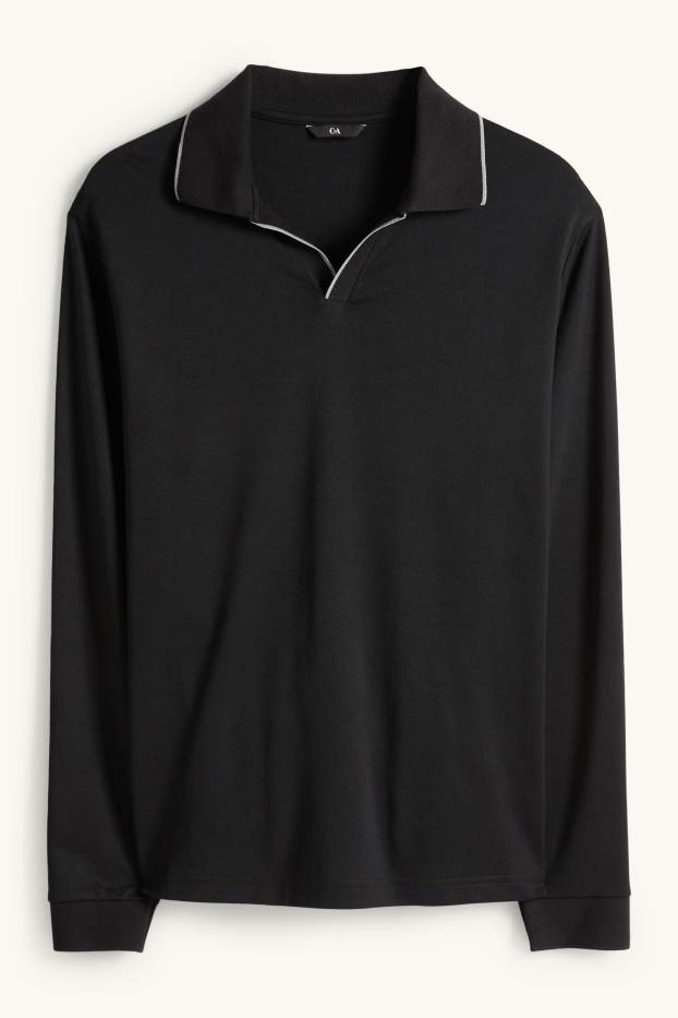 Heren - Poloshirt met lange mouwen - regular fit - zwart