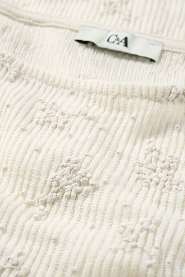 Femmes - Haut à manches longues - slim fit - finition côtelée - finition texturée - beige