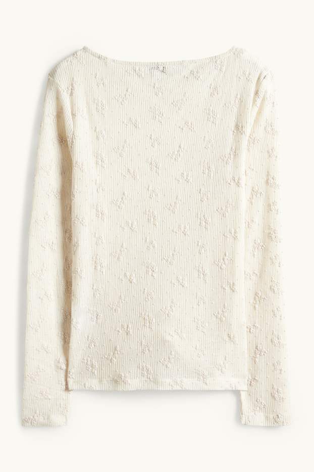 Femmes - Haut à manches longues - slim fit - finition côtelée - finition texturée - beige