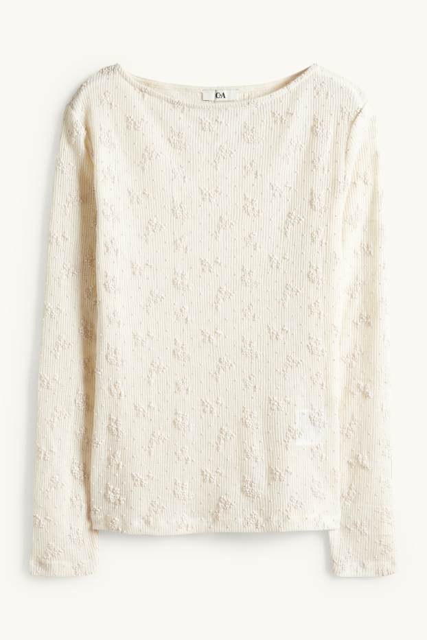 Femmes - Haut à manches longues - slim fit - finition côtelée - finition texturée - beige