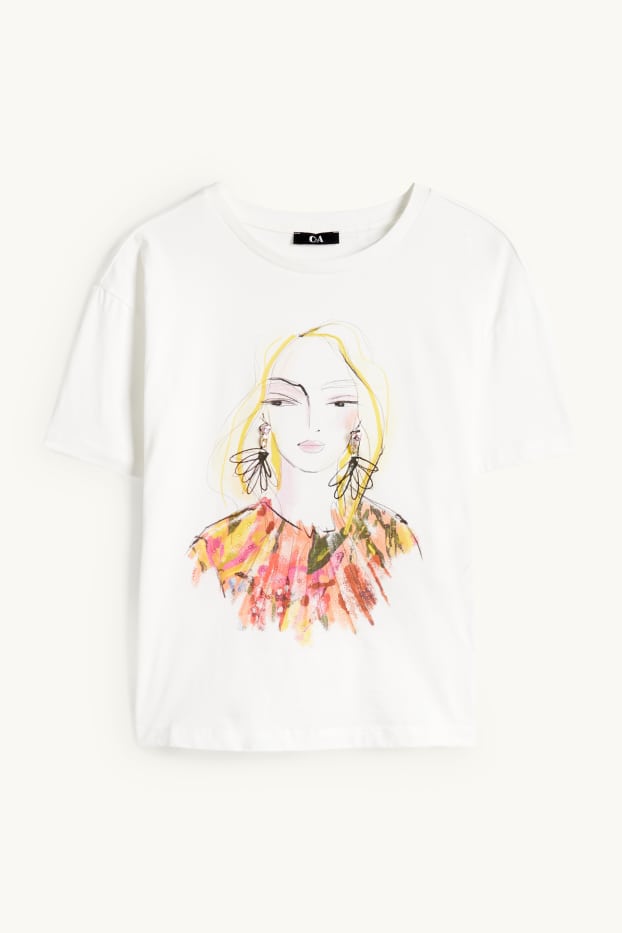 Femmes - T-shirt orné de strass - regular fit - blanc