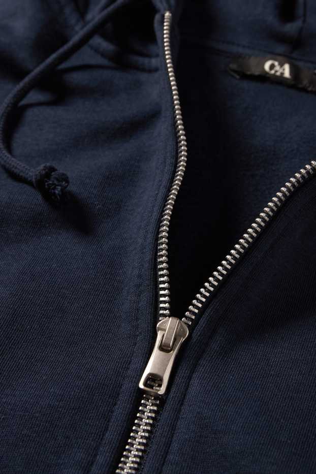 Dámské - Tepláková bunda s kapucí - tmavomodrá