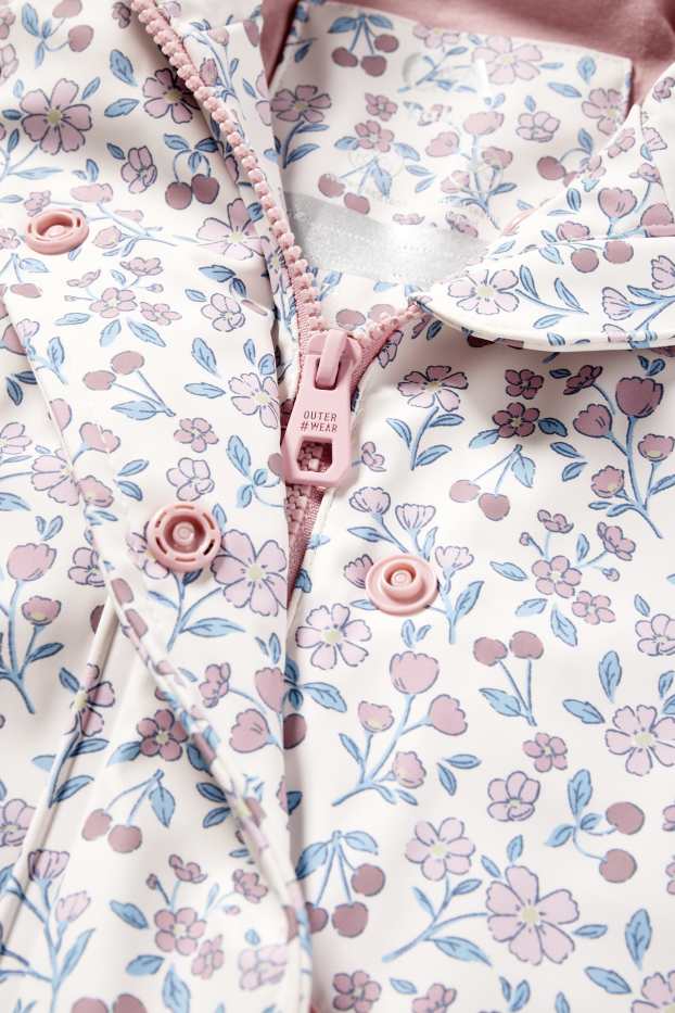 Bébés filles - Petites fleurs - veste de pluie à capuche pour bébé - imperméable - blanc
