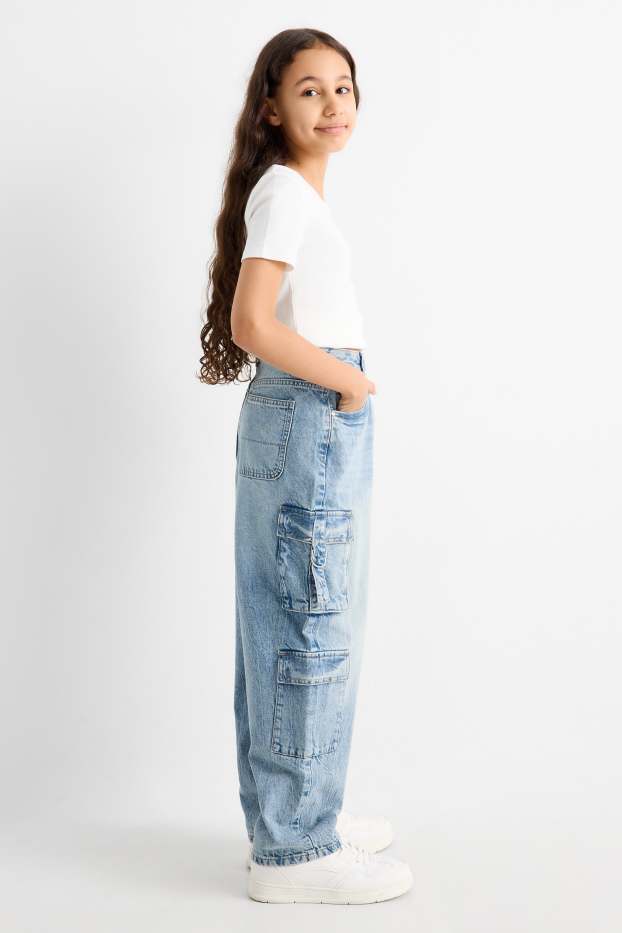 Děti - dívky - Cargo džíny - džíny - světle modré