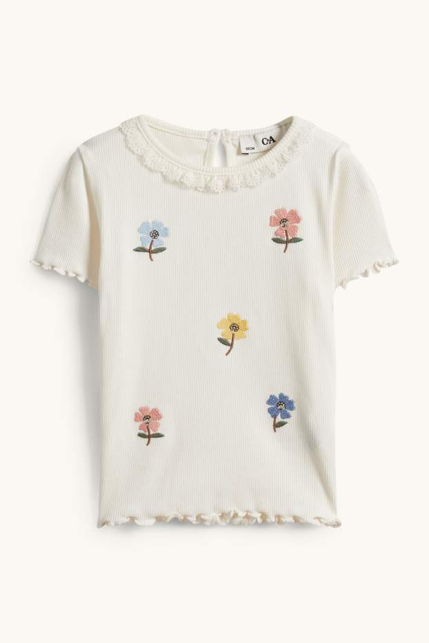 Bambine - Fiore - maglia a maniche corte - effetto brillante - bianco crema