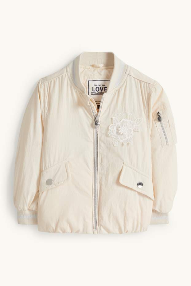 Enfants filles - Fleur - blouson aviateur - doublée - beige clair