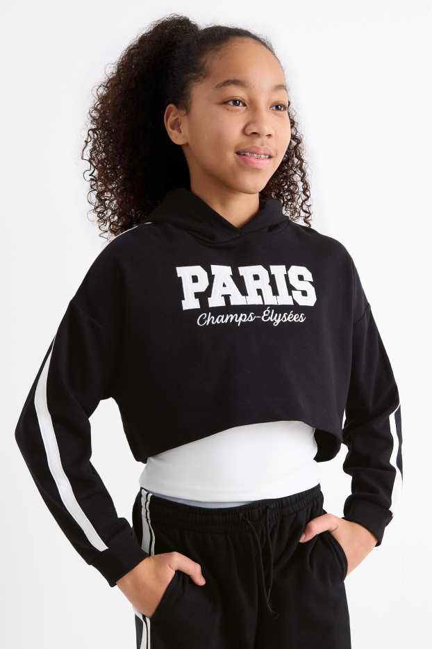 Children Girls - Paris - set - hoodie and top - 2 piece - black / white