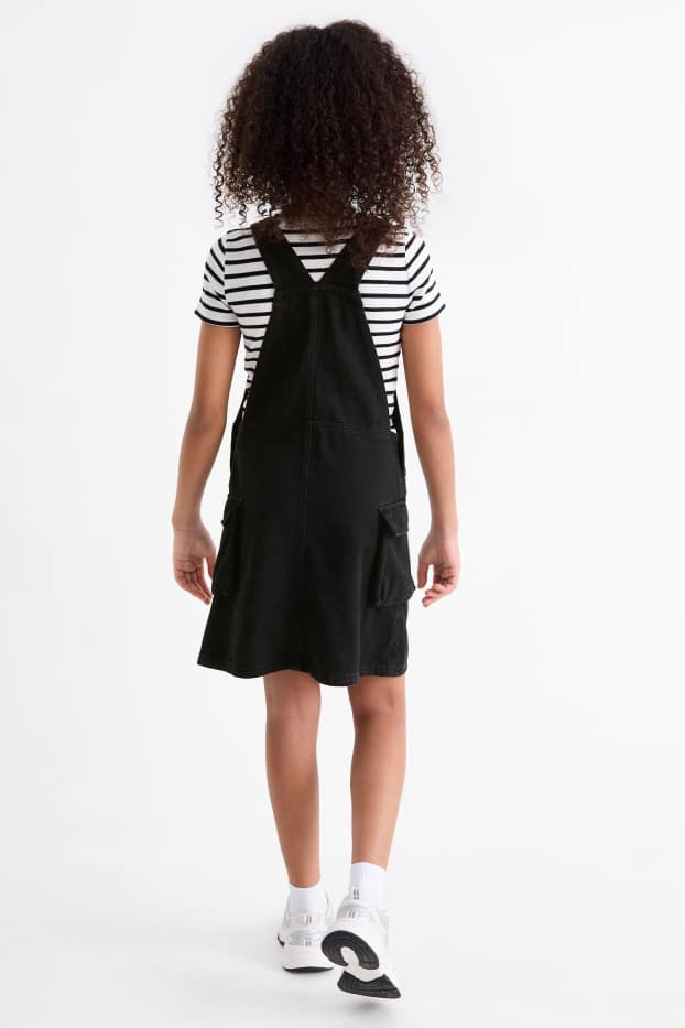 Kinderen: meisjes - Set - T-shirt en denim overgooier - 2 delig - zwart / wit