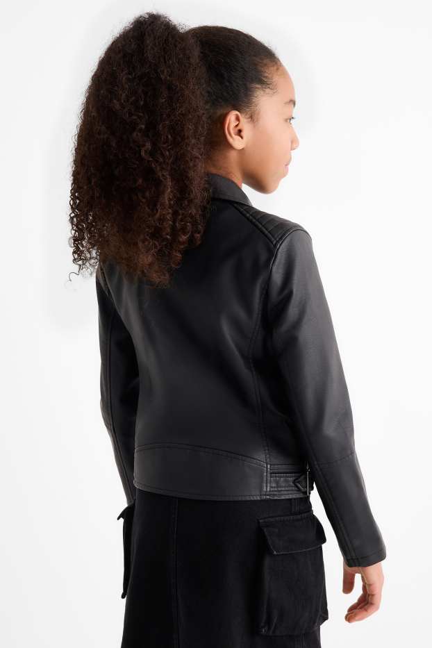 Enfants filles - Blouson motard - matière synthétique - noir
