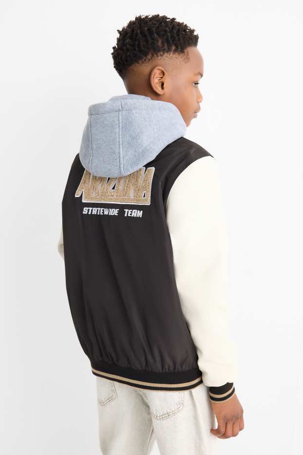 Copii - Băieți - Fotbal american - jachetă tip college cu glugă - negru