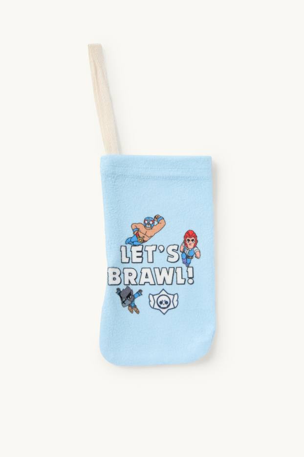 Kinderen: jongens - Brawl Stars - set - pyjama van fleece en smartphonetasje - 3-delig - wit / lichtblauw