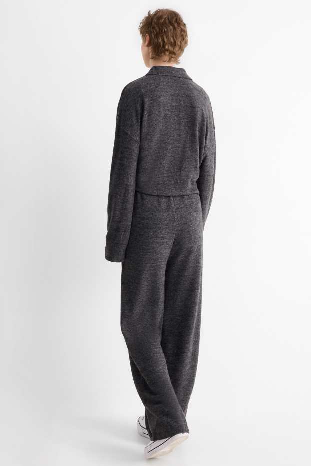 Damen - Straight Leggings - gerippt - dunkelgrau