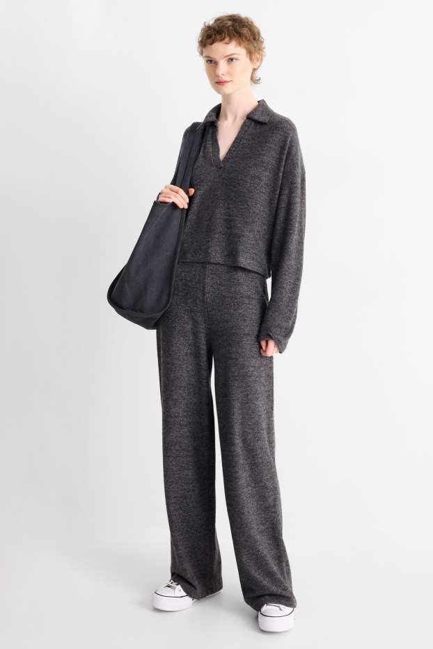 Damen - Straight Leggings - gerippt - dunkelgrau