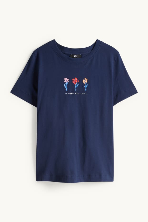 Dames - T-shirt - regular fit - glanseffect - donkerblauw