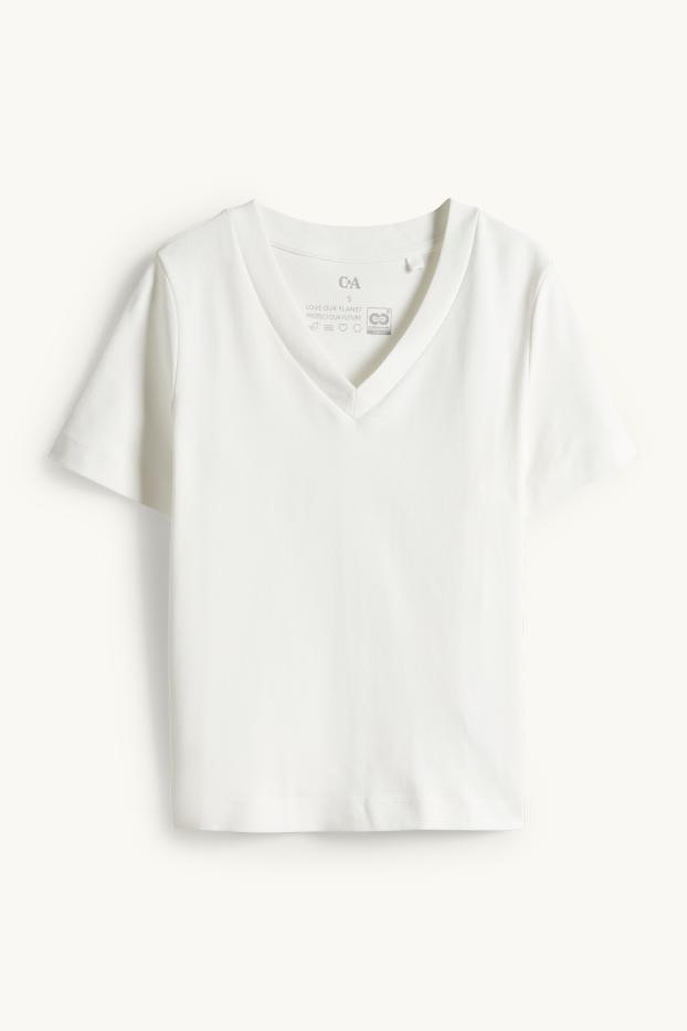 Femmes - T-shirt avec encolure en V - slim fit - blanc