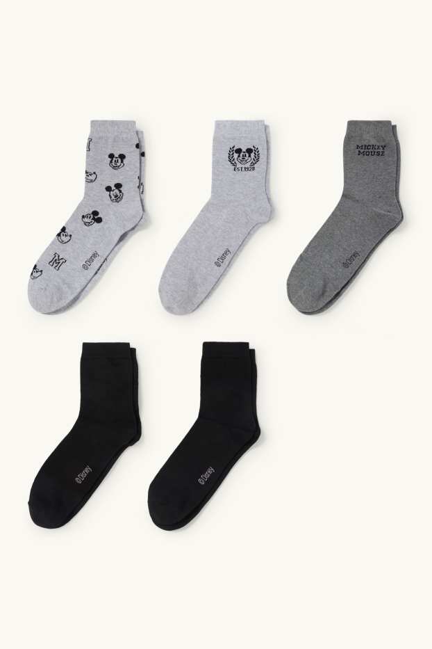 Dames - Set van 5 paar - sokken met motief - Mickey Mouse - zwart / grijs