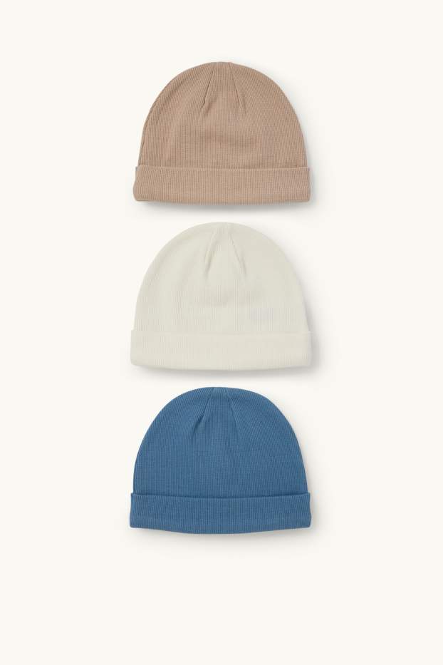Bébés garçons - Lot de 3 - bonnet bébé - finition côtelée - bleu  / beige