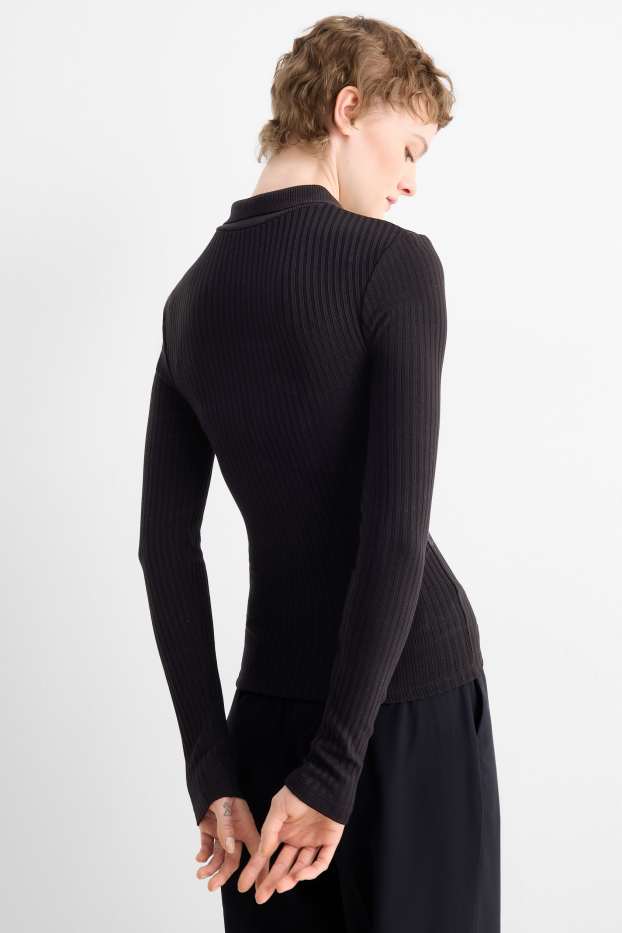 Dona - Polo - slim fit - acanalat - negre