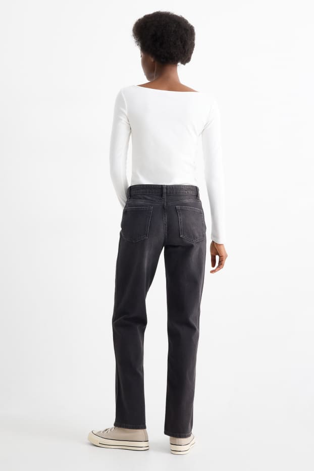 Women - Straight jeans - low-rise waist - denim-dark gray
