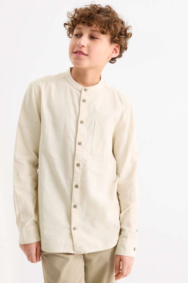 Kinder Buben - Hemd mit Leinen-Anteil - hellbeige