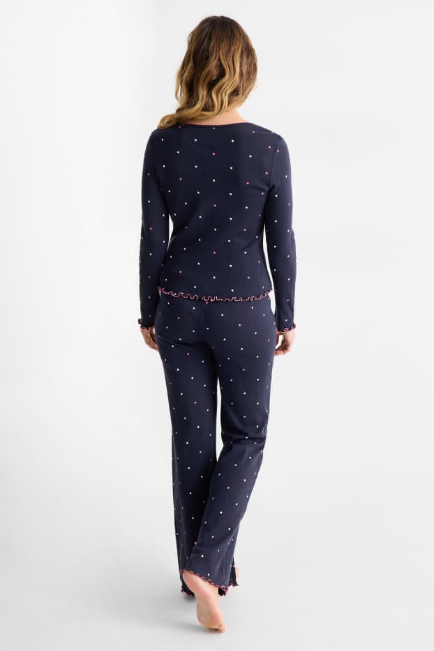 Damen - Pointelle-Pyjama - gemustert - dunkelblau