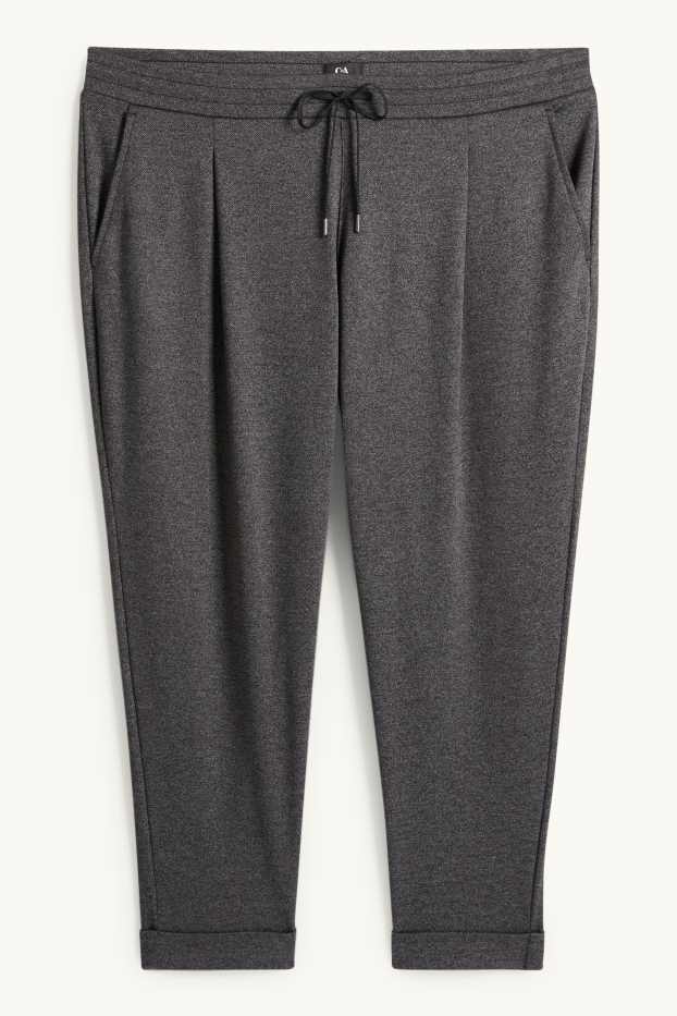 Femmes - Pantalon en jersey - mid waist - tapered fit - texturée - gris chiné