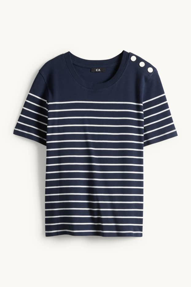 Femei - Tricou - regular fit - cu dungi - albastru închis / alb