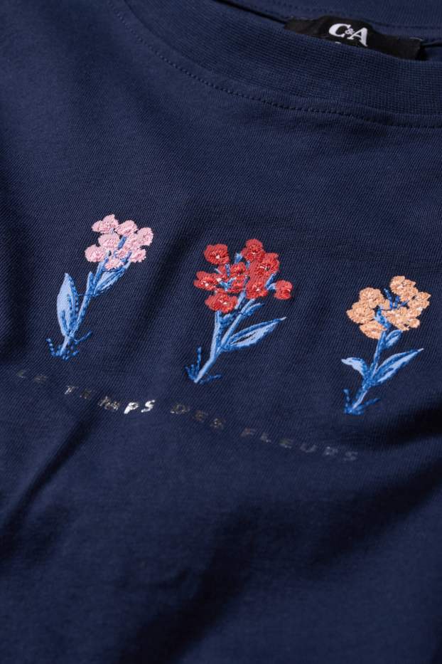 Dames - T-shirt - regular fit - glanseffect - donkerblauw