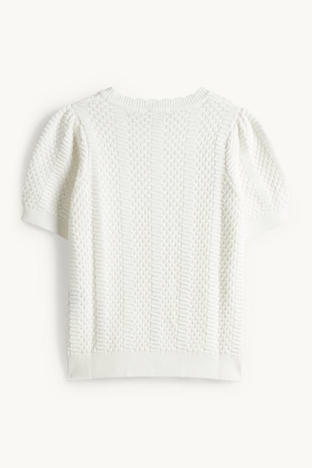 Femmes - Pull en maille - manches courtes - finition texturée - blanc