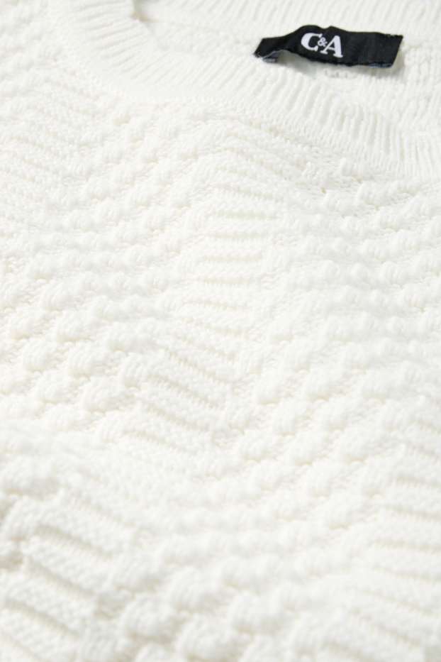 Femmes - Pull en maille - manches courtes - finition texturée - blanc