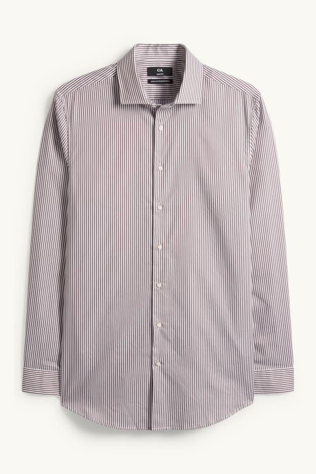 Home - Camisa formal - slim fit - cutaway - no requereix planxada - de ratlles - marró / blanc trencat