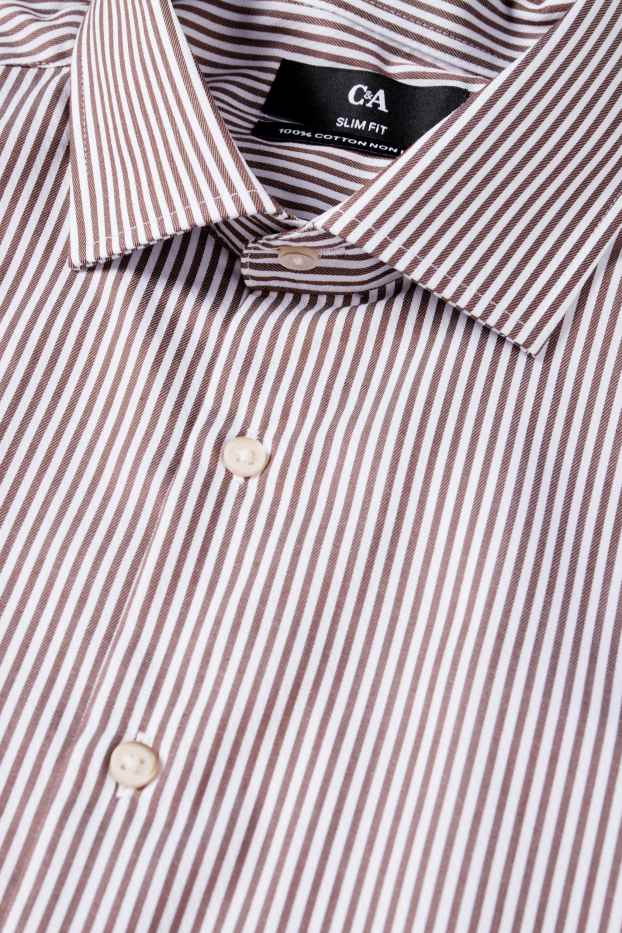 Home - Camisa formal - slim fit - cutaway - no requereix planxada - de ratlles - marró / blanc trencat