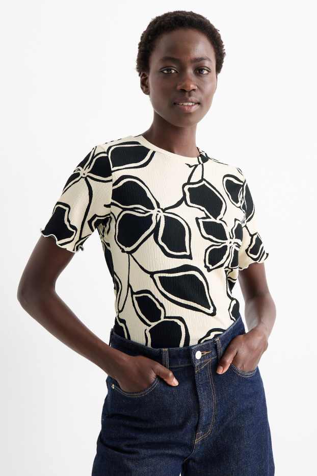 Femei - Tricou - regular fit - cu flori - negru / nej