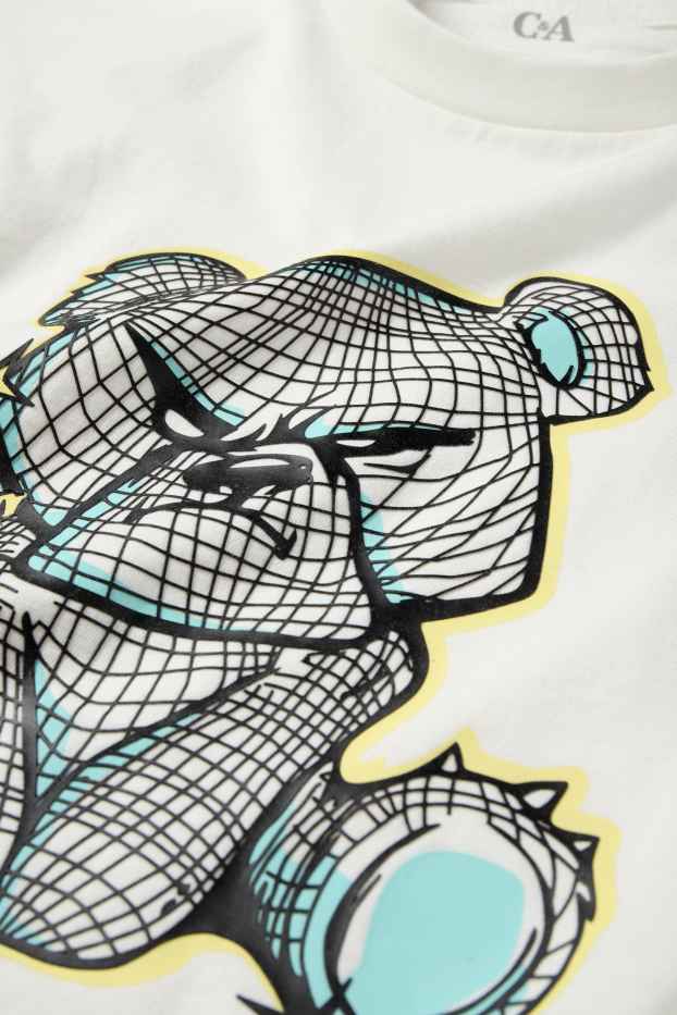 Children Boys - Teddy bear - short sleeve T-shirt - white
