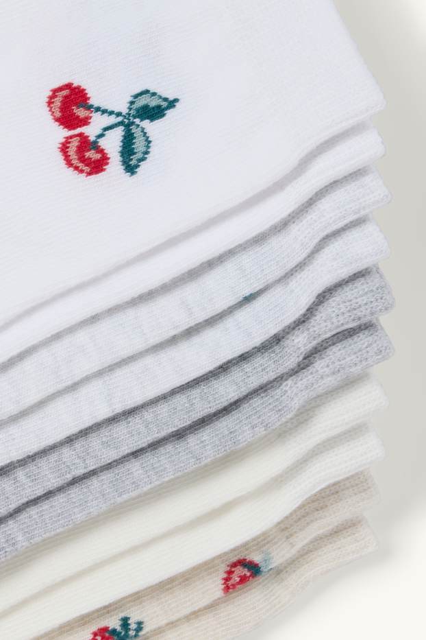 Dames - Set van 5 paar - sokken met motief - kers en aardbei - crème wit