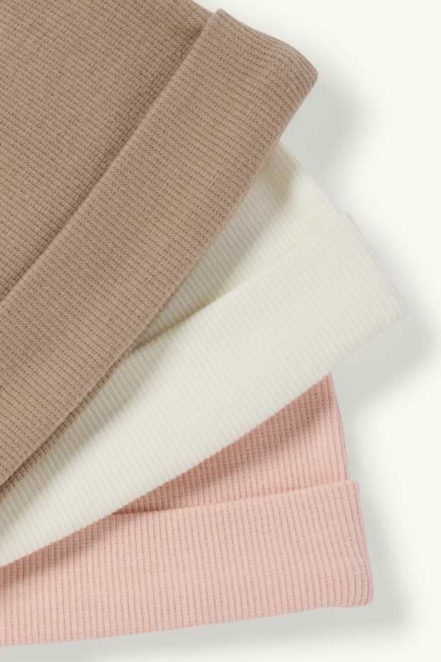 Baby: meisjes - Set van 3 - babymuts - geribd - roze / beige
