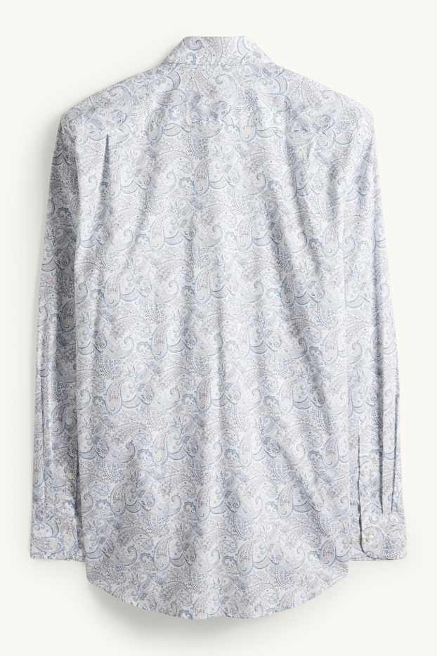 Men - Business shirt - regular fit - kent collar - easy-iron - patterned - white / light blue