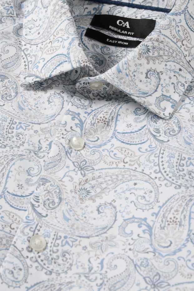 Men - Business shirt - regular fit - kent collar - easy-iron - patterned - white / light blue