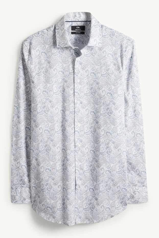 Men - Business shirt - regular fit - kent collar - easy-iron - patterned - white / light blue
