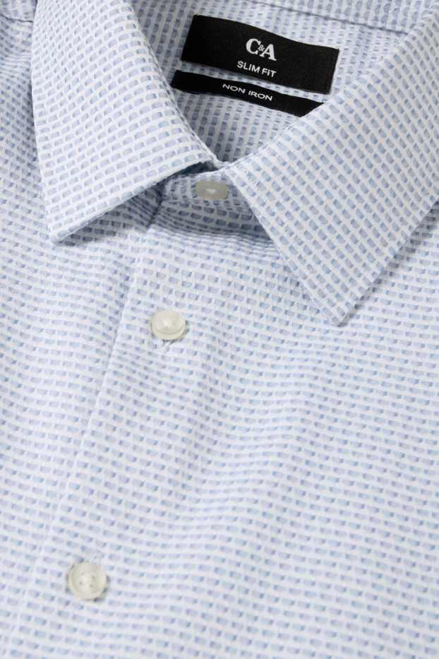 Hommes - Chemise de bureau - slim fit - col kent - sans repassage - finition texturée - blanc / bleu clair