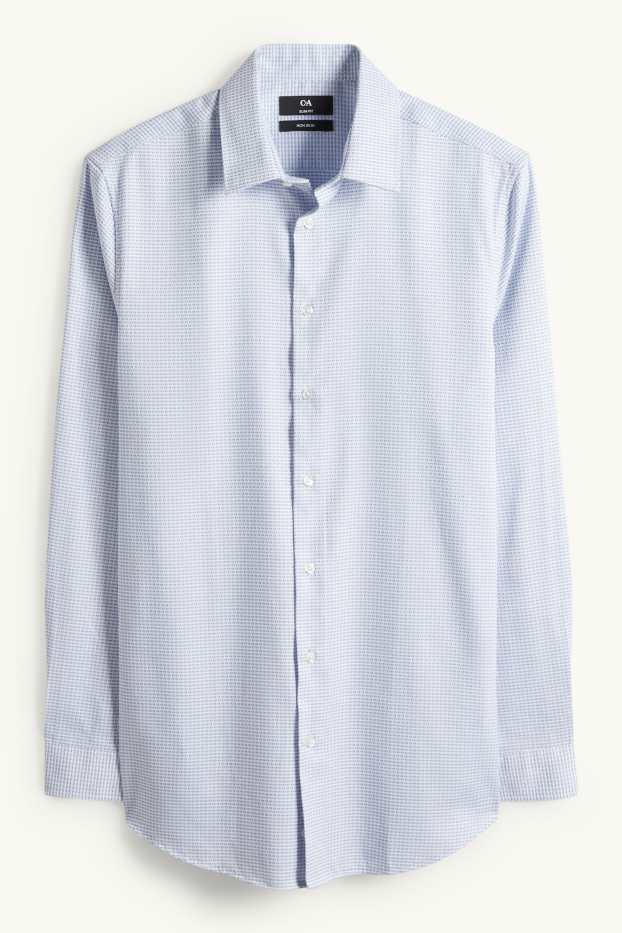 Hommes - Chemise de bureau - slim fit - col kent - sans repassage - finition texturée - blanc / bleu clair