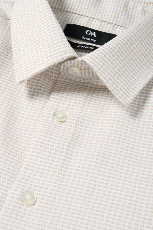 Hommes - Chemise de bureau - slim fit - col kent - sans repassage - finition texturée - beige clair