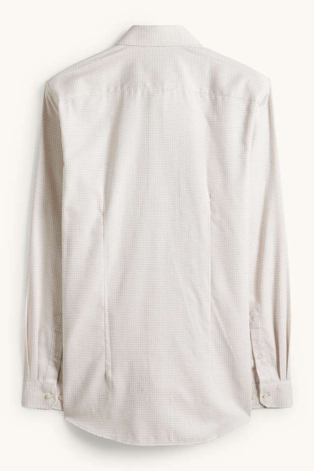 Hommes - Chemise de bureau - slim fit - col kent - sans repassage - finition texturée - beige clair