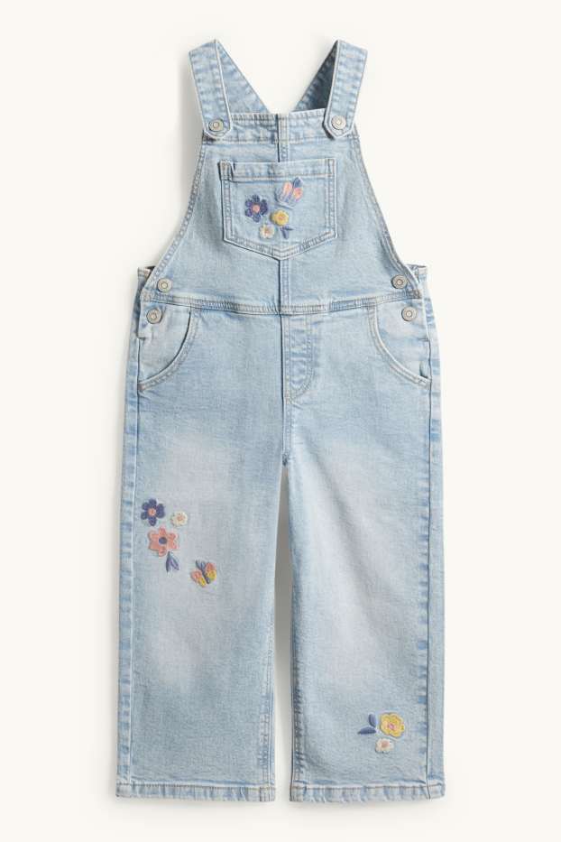 Kinder Mädchen - Blume - Set - Kurzarmshirt und Jeans-Latzhose - 2 teilig - helljeansblau